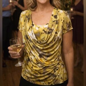 Anne Klein Woman's short sleeve Blouse Large  Yellow Draped